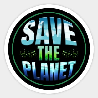 Logo Save The Planet With Clouds, Gras, Ocean For Earth Day Sticker